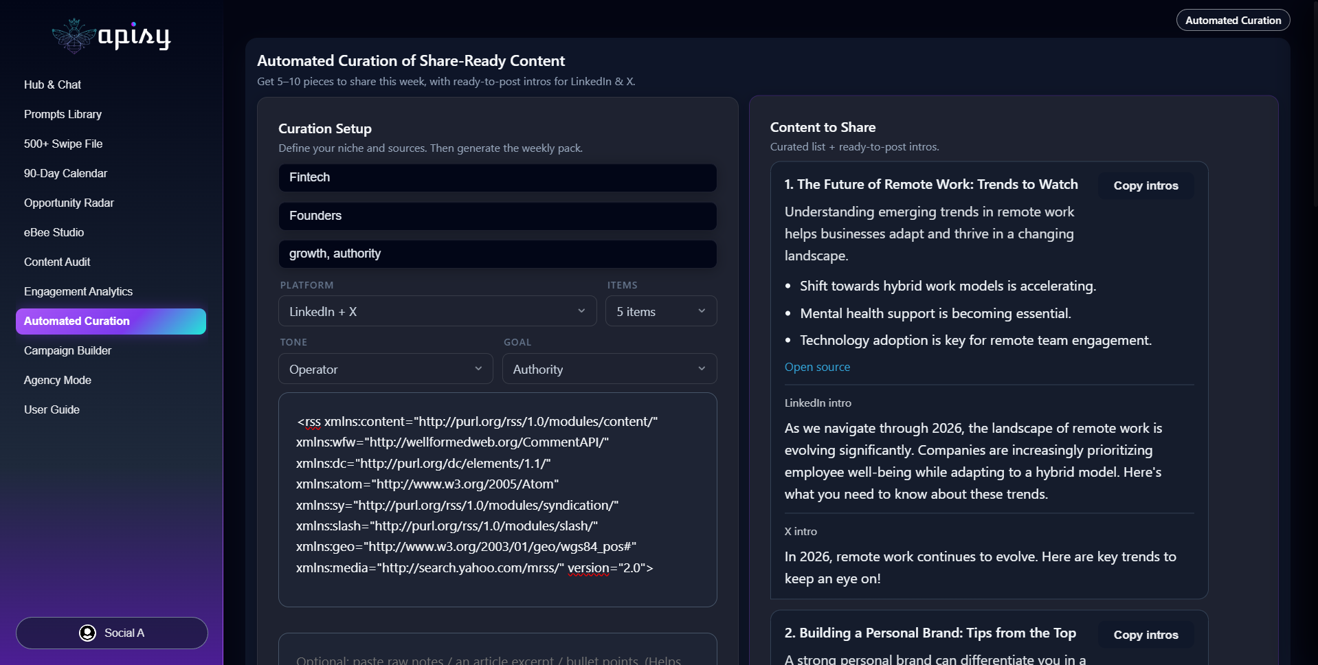 Apisy Automated Curation