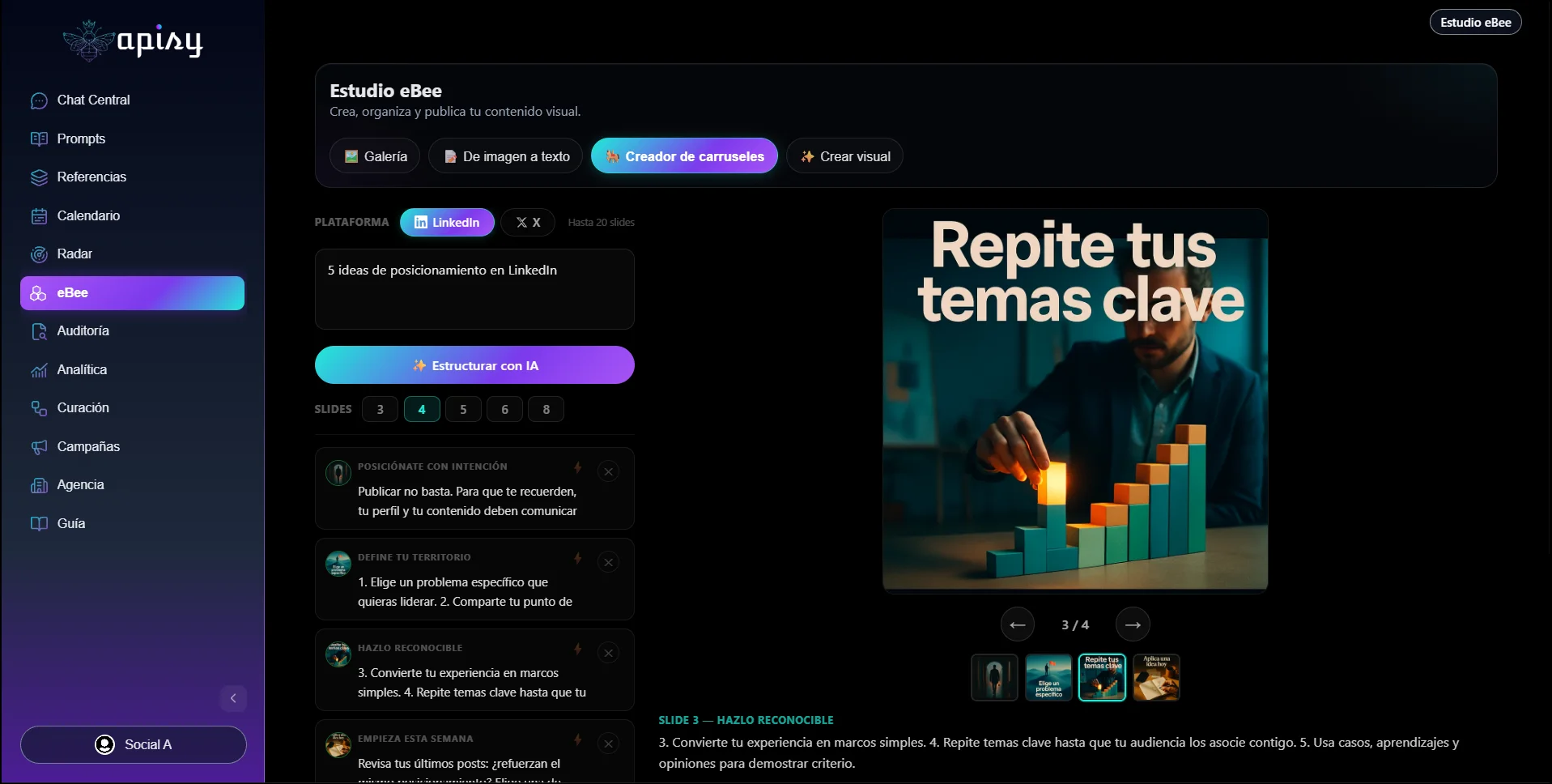 Apisy Estudio eBee — crear visuales con IA