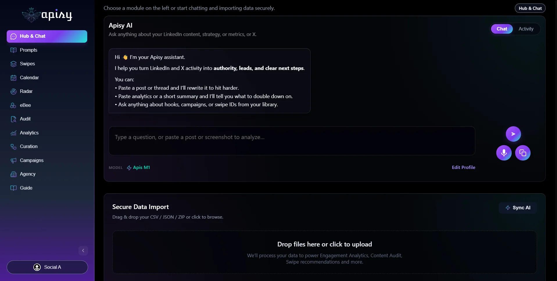 Apisy Hub & Chat — AI command center